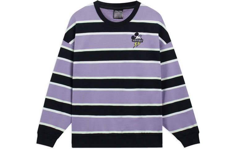 Li-Ning Disney Striped Cartoon Print Loose Pullover Sweatshirt Black Unisex AWDS601-1