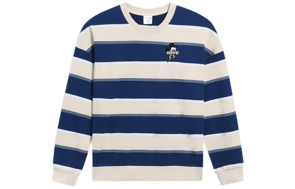 Li-Ning Disney Striped Cartoon Print Loose Pullover Crewneck Sweatshirt White Unisex AWDS601-2