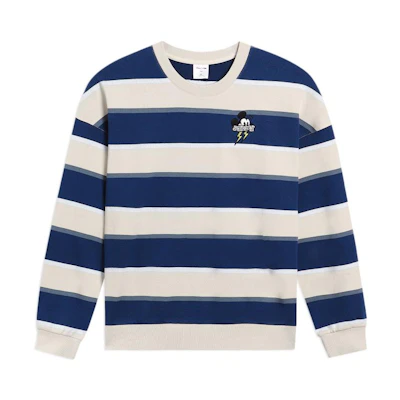 Li-Ning Disney Striped Cartoon Print Loose Pullover Crewneck Sweatshirt White Unisex AWDS601-2