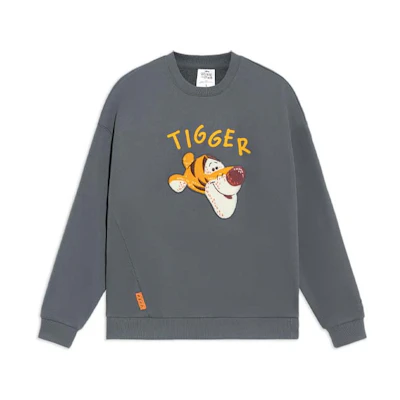Li-Ning Disney Tigger Embroidered Crewneck Sweatshirt Unisex Thunder Grey AWDS549-1