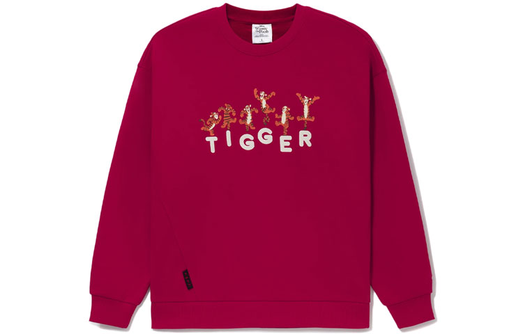 Li-Ning Disney Tigger Series Cartoon Print Red Pullover Sweatshirt Unisex AWDS547-3