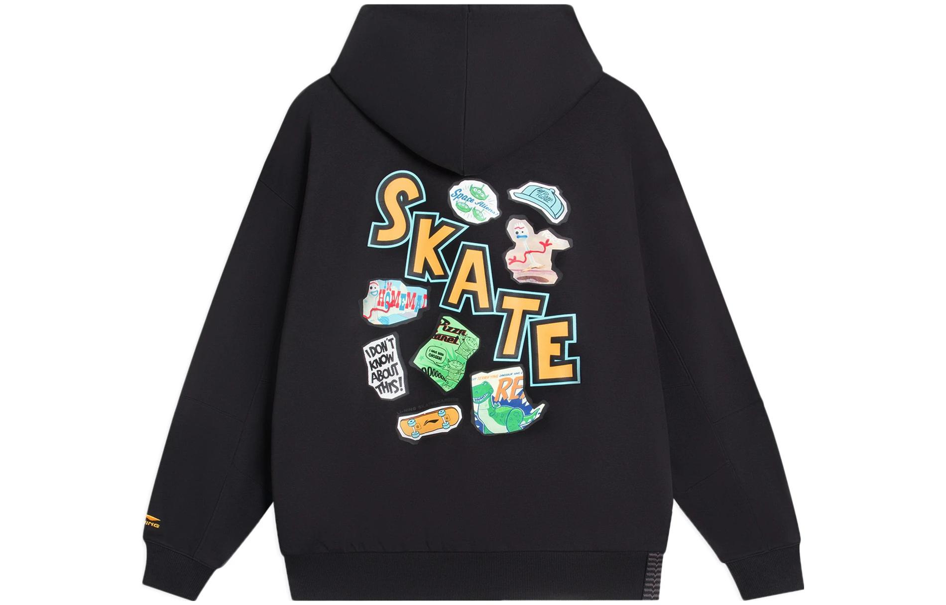 Li-Ning Disney Toy Story Hoodie Black - Unisex Loose Fit with Cartoon Back Patch AWDS579-3