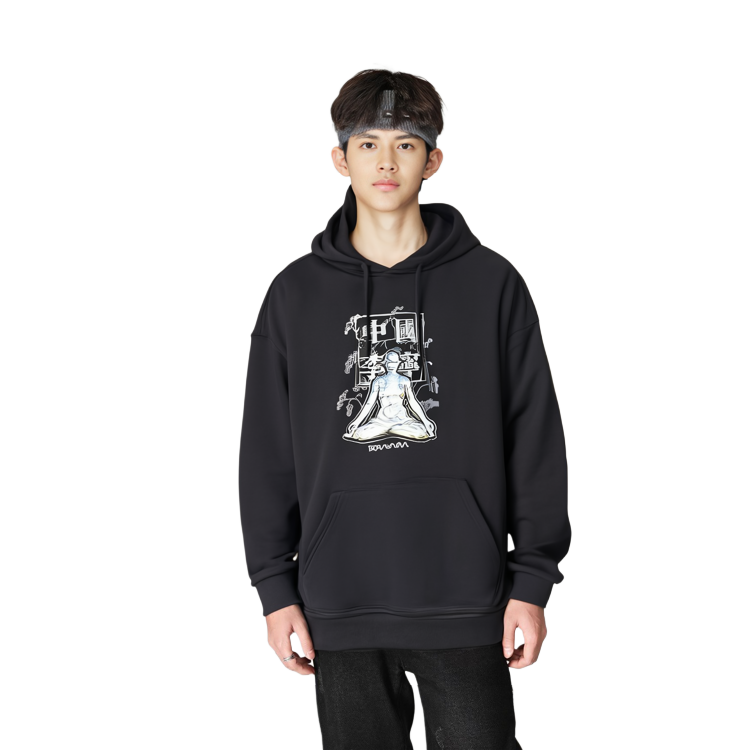 Shop Li-Ning x Hajime Sorayama Basketball Hoodie Black Printed Oversized Fit AWDR643-2