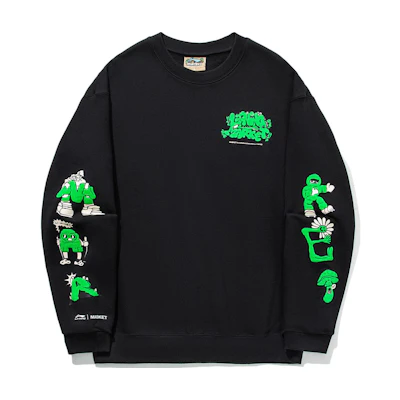 Li-Ning M@rket FW23 Cartoon Print Oversized Pullover Sweatshirt Black Unisex AWDT715-1