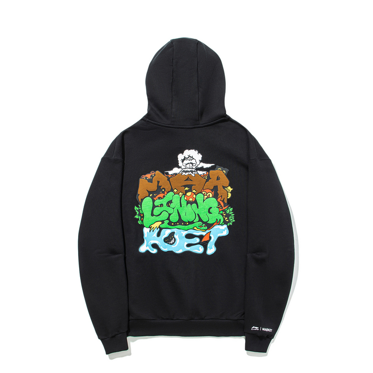 LI-NING MARKET Cartoon Print Black Unisex Sweatshirt AWDT915-1