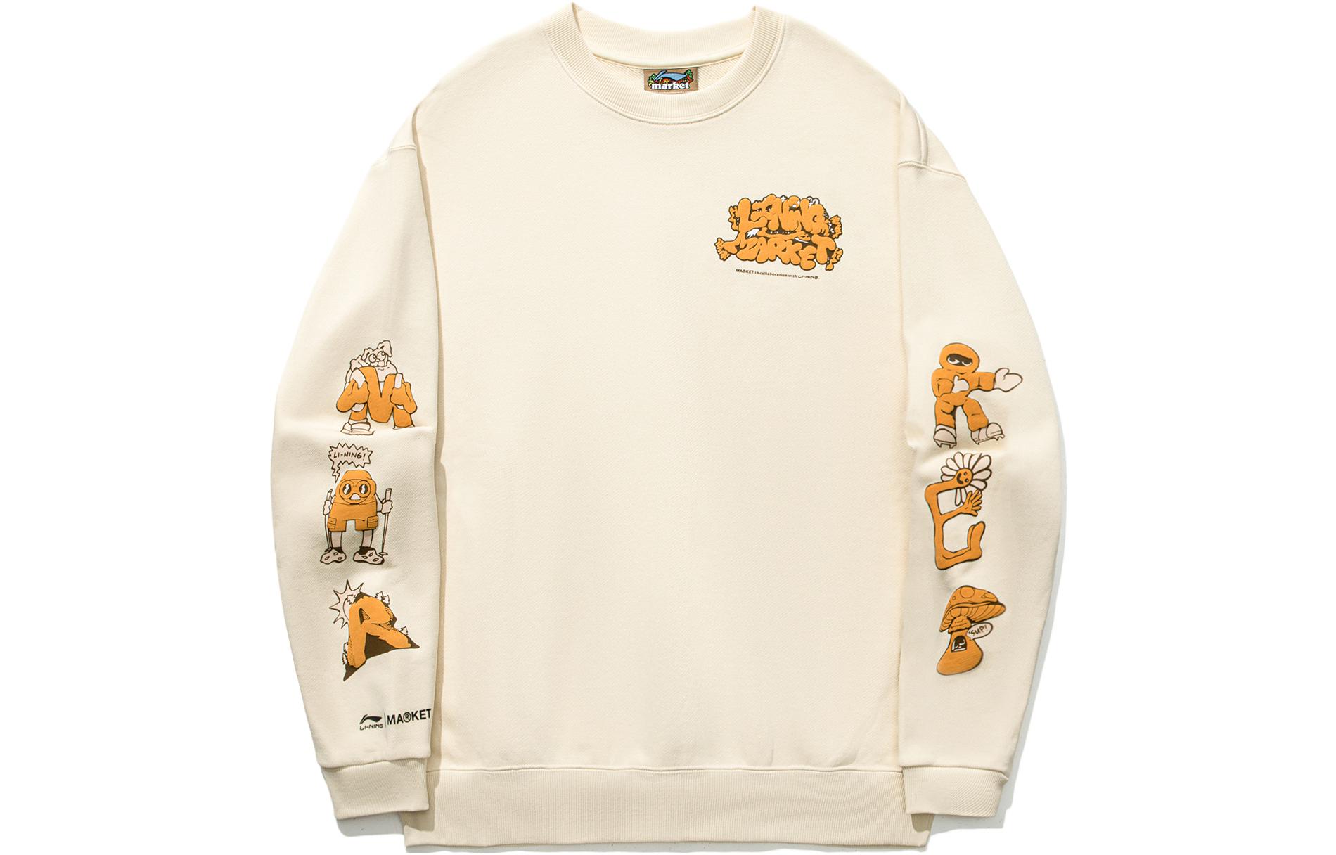Li-Ning MARKET Cartoon Print Unisex Crewneck Sweatshirt Cloud Almond AWDT715-2