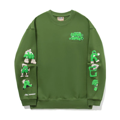 Li-Ning MARKET Collab Cartoon Print Green Crewneck Sweatshirt Unisex AWDT715-3