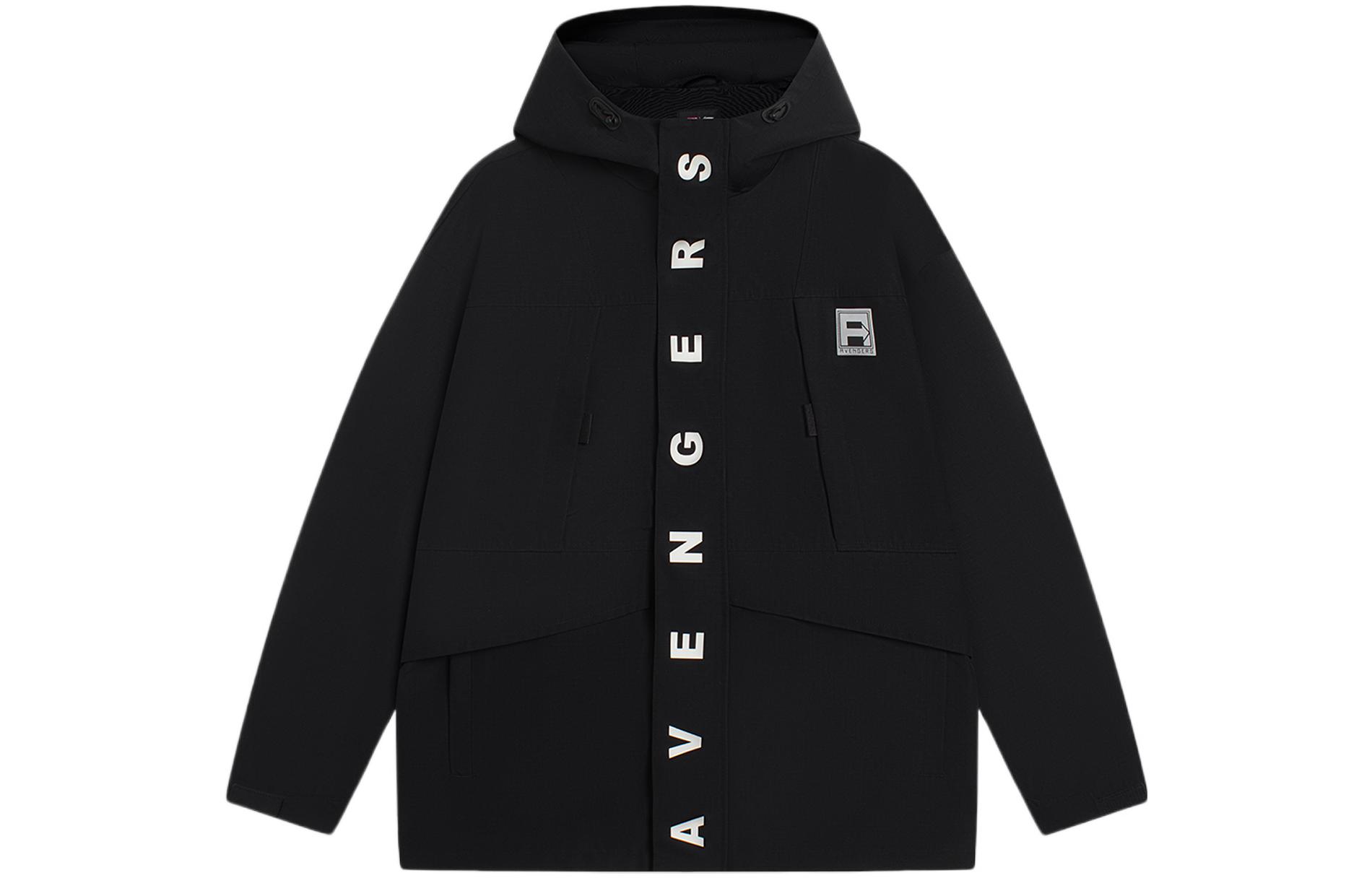 Li-Ning Marvel Black Hidden Zipper Hoodie Jacket with Letter Print AFDSC93-2