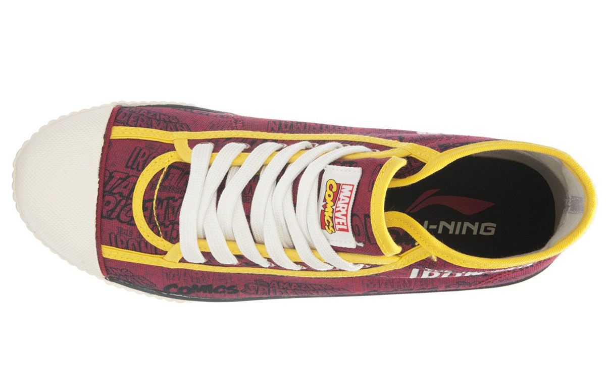 Lookbook Li-Ning x MARVEL Iron Classic Mid Canvas Schuhe ''Dunkelrot Gelb'' ALAK089-3
