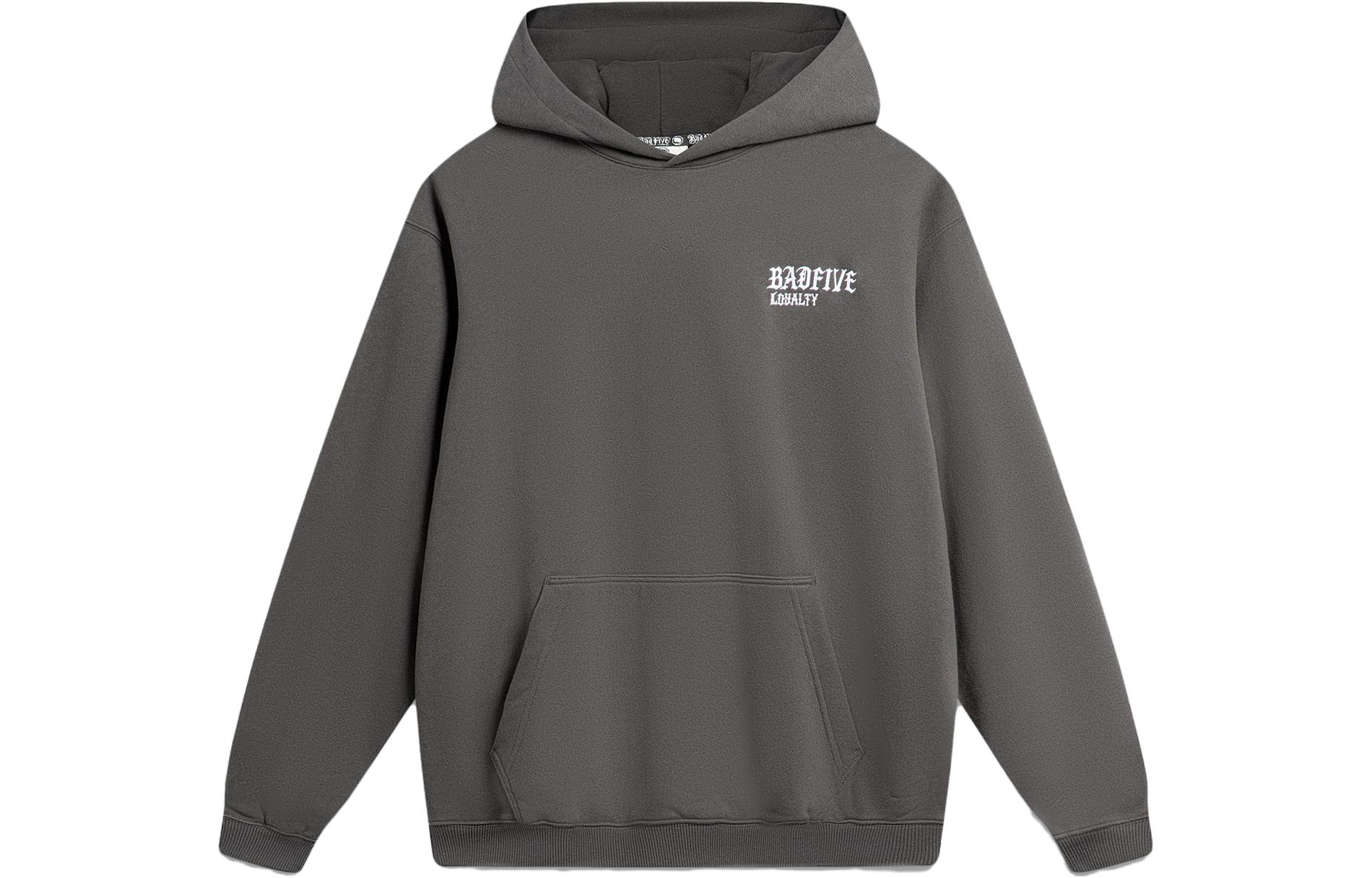 Li-Ning Mister Cartoon BADFIVE Hoodie Obsidian Gray Unisex Embroidered Pullover AWDTB97-1