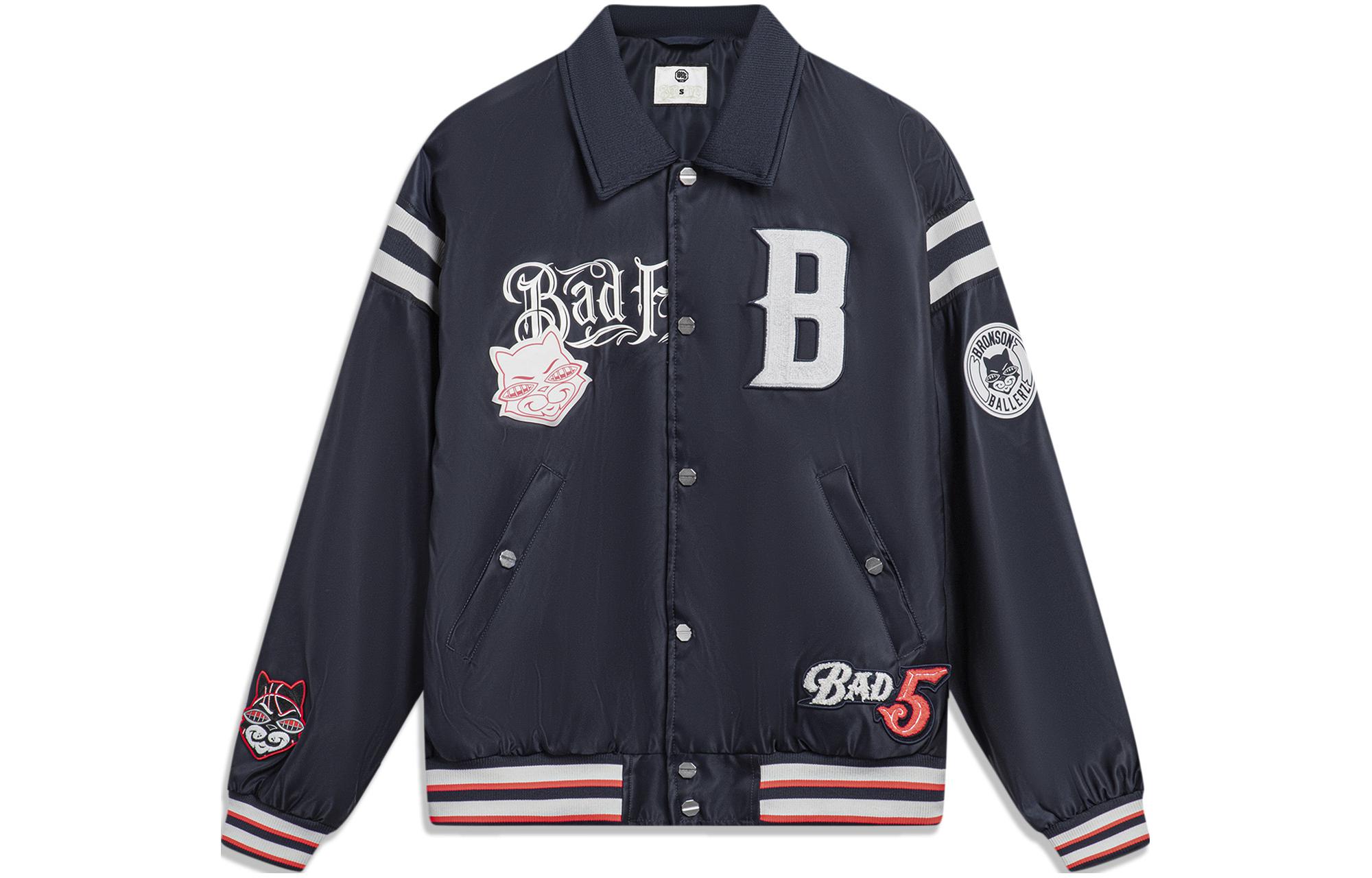 Li-Ning x Mister Cartoon Retro Letter Print Navy Blue Flight Jacket AJDT749-1