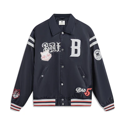 Li-Ning Mister Cartoon Retro Letter Print Navy Blue Flight Jacket AJDT749-1