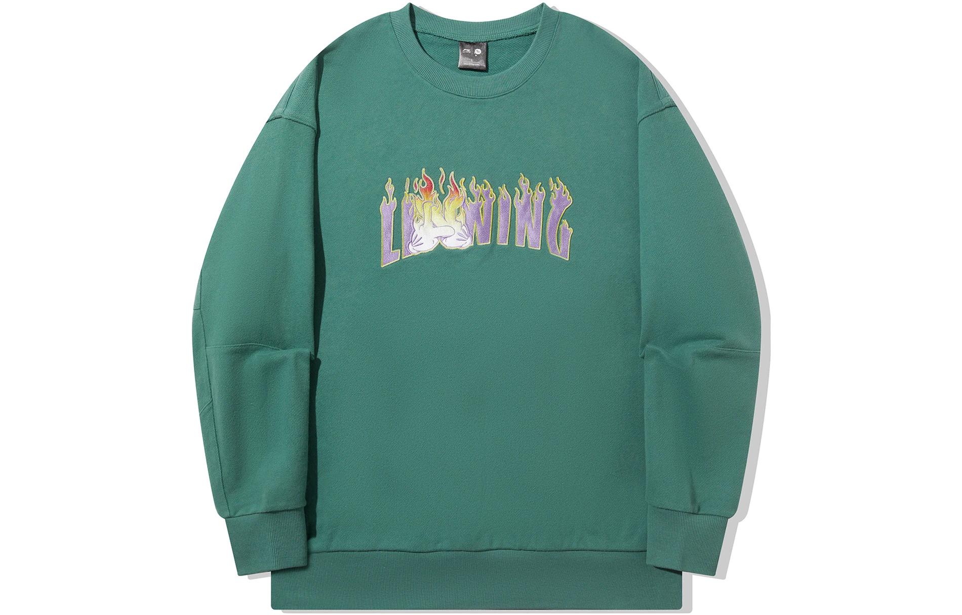 Li-Ning OG_SLICK Flame Letter Pullover Hoodie Deep Palace Green Unisex AWDT727-4