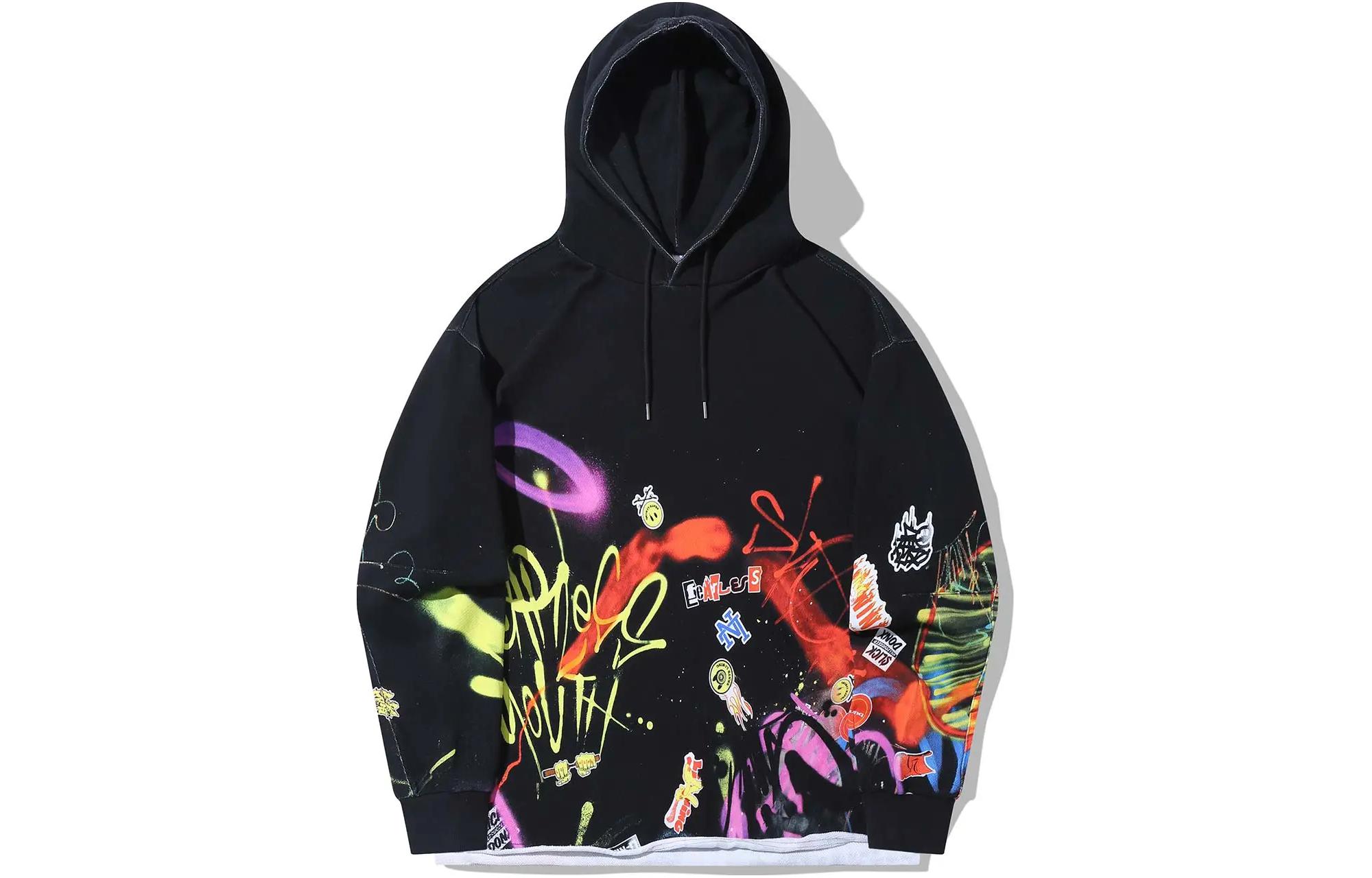 Li-Ning OG SLICK Graphic Print Pullover Black Multi-Color Sweatshirt AWDT729-1