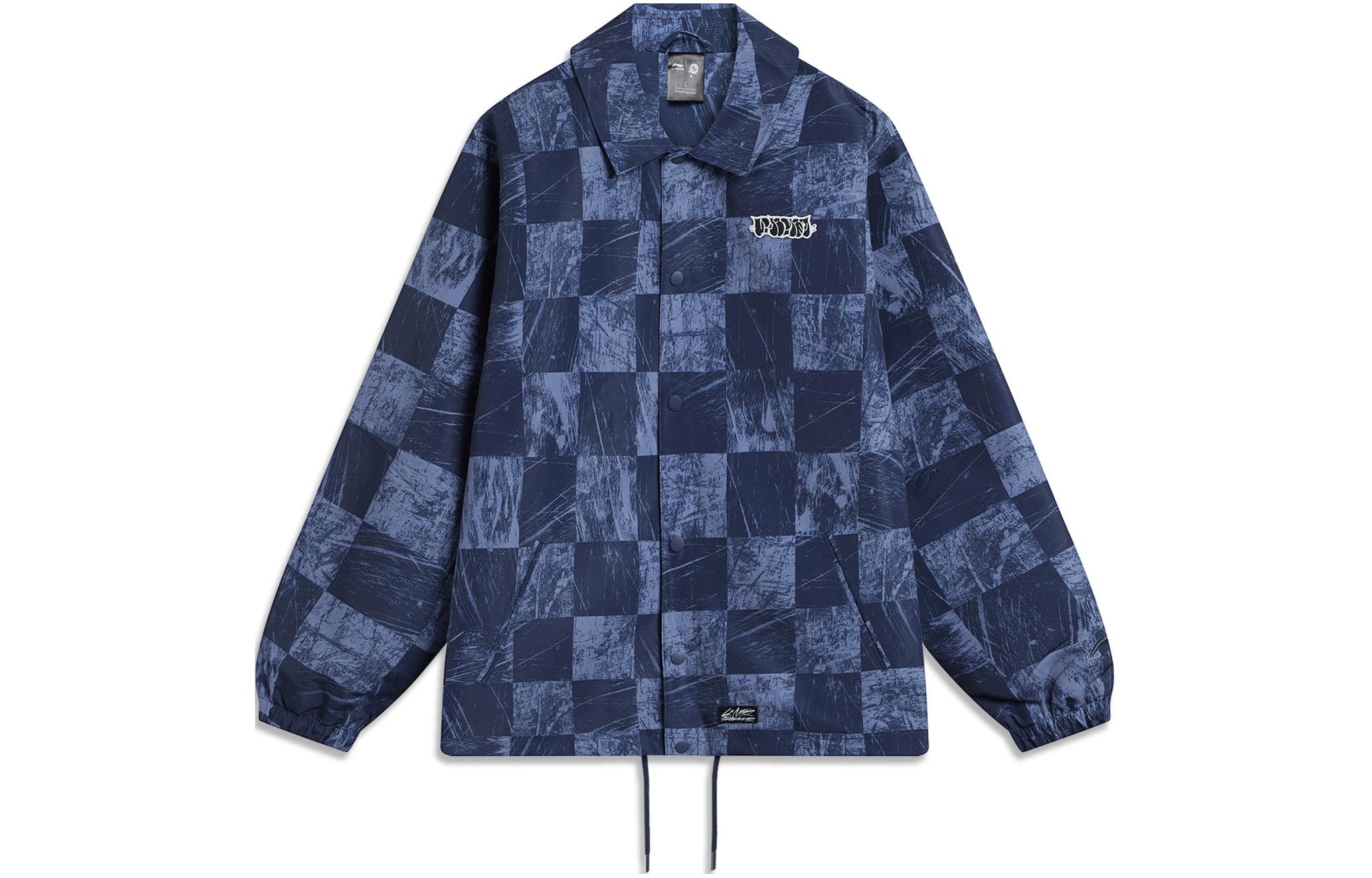 Li-Ning OG Slick Plaid Long-Sleeve Button-Up Loose Jacket Men’s Blue AFDT415-1