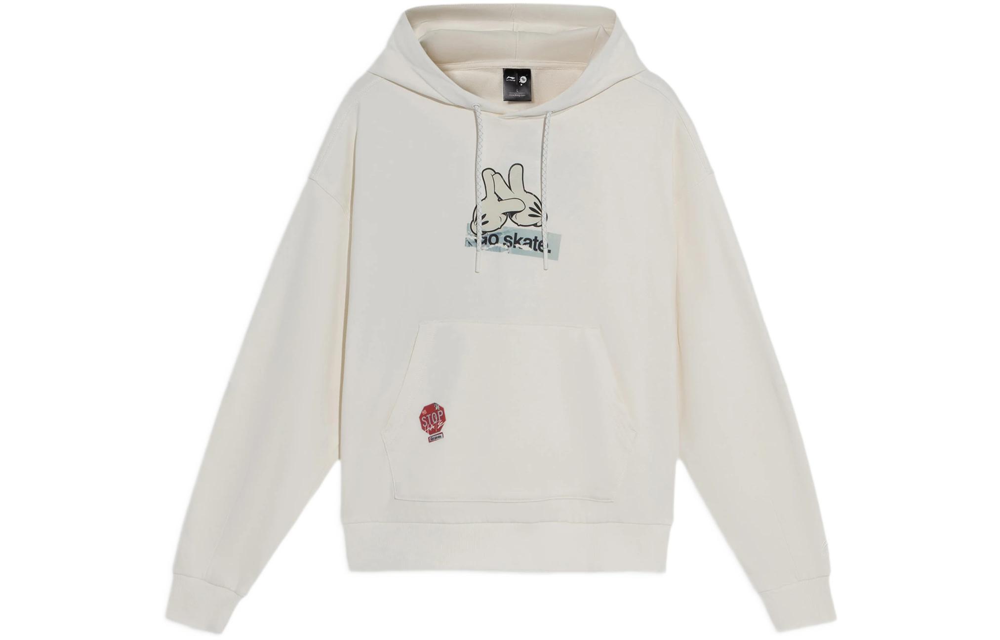 Li-Ning OG Slick Skate Hoodie Beige Unisex Graphic Print Loose Fit AWDS173-2