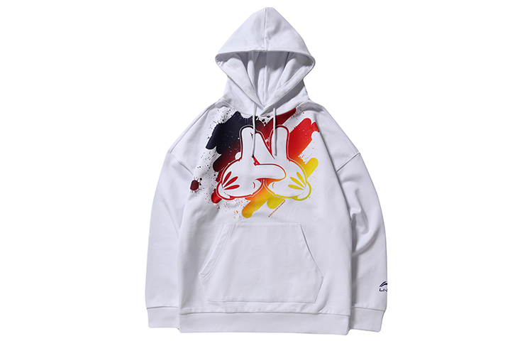 Li-Ning OG Slick White Hoodie Relaxed Fit Sports Print Design AWDNC93-1