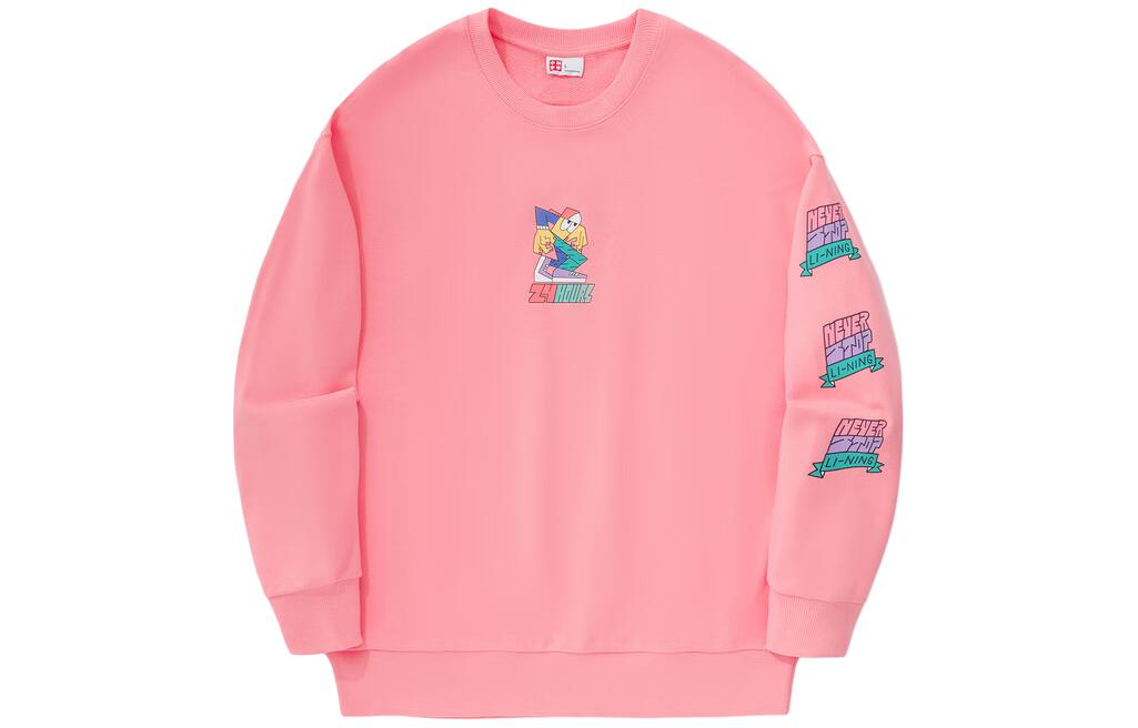 Li-Ning Pablo Ientile Cartoon Print Oversized Crewneck Sweatshirt Pink Unisex AWDU319-3