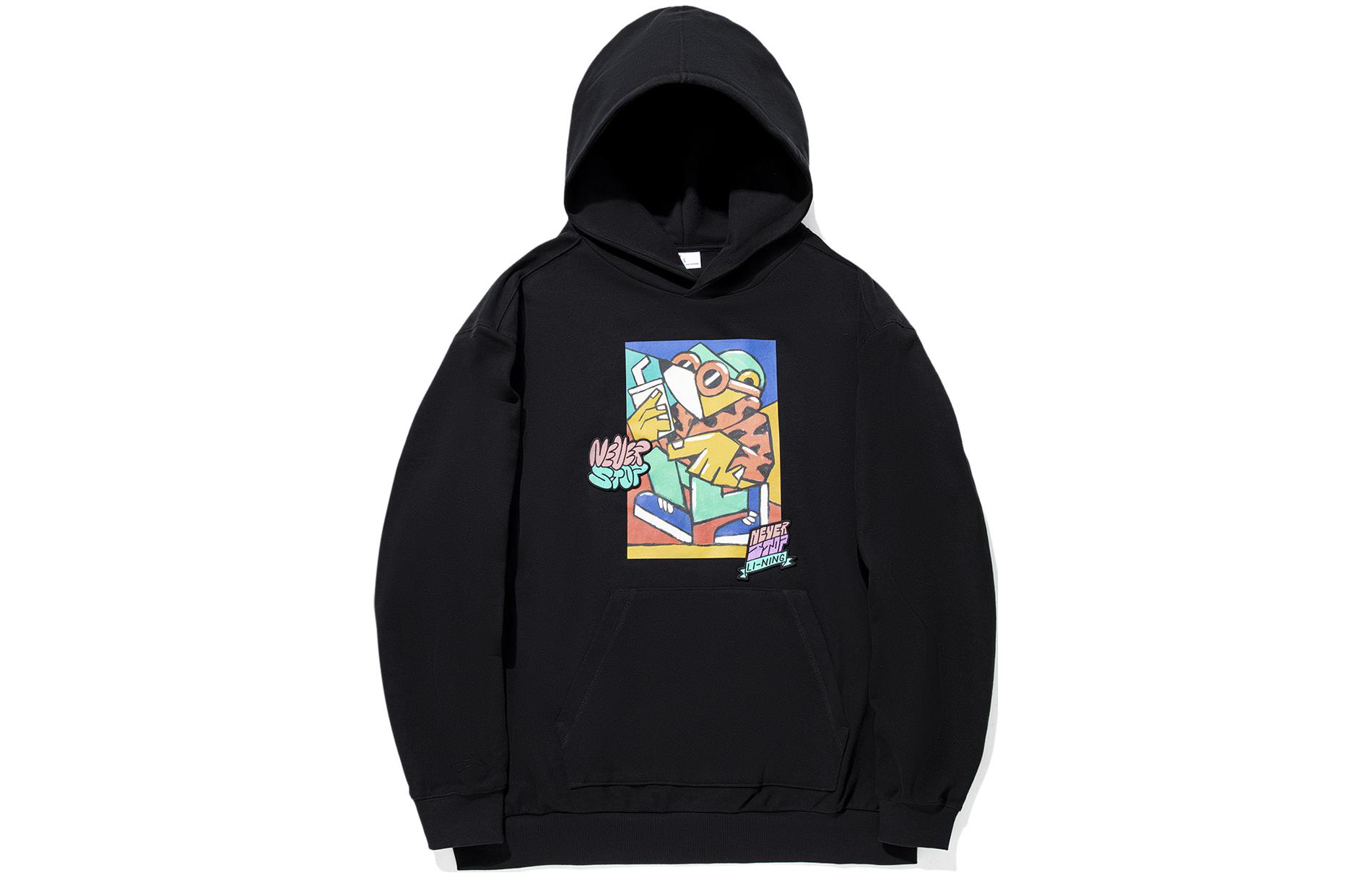 Li-Ning Pablo Ientile Skate Hoodie Black Unisex Cartoon Print Oversized Pullover AWDU317-1