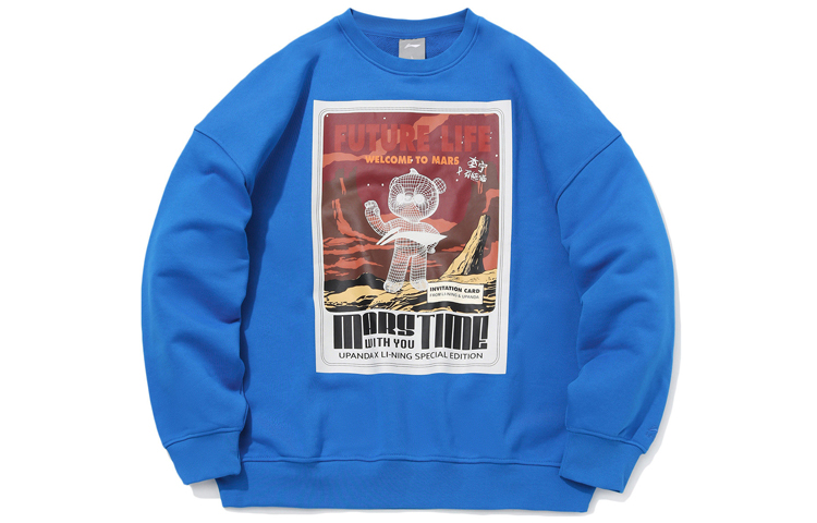 Li-Ning Panda Collaboration Blue Crewneck Sweatshirt with Panda Print AWDQC69-1
