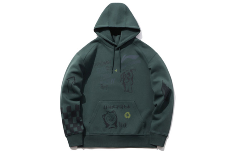 Li-Ning Panda Collaboration Plaid Pullover Sweatshirt Deep Green - AWDPD43-3