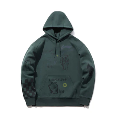 Li-Ning Panda Collaboration Plaid Pullover Sweatshirt Deep Green - AWDPD43-3