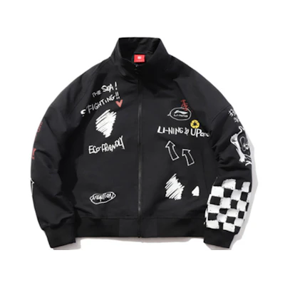Li-Ning Panda Collection Loose Fit Sports Windbreaker Jacket Black Unisex AFDP358-2