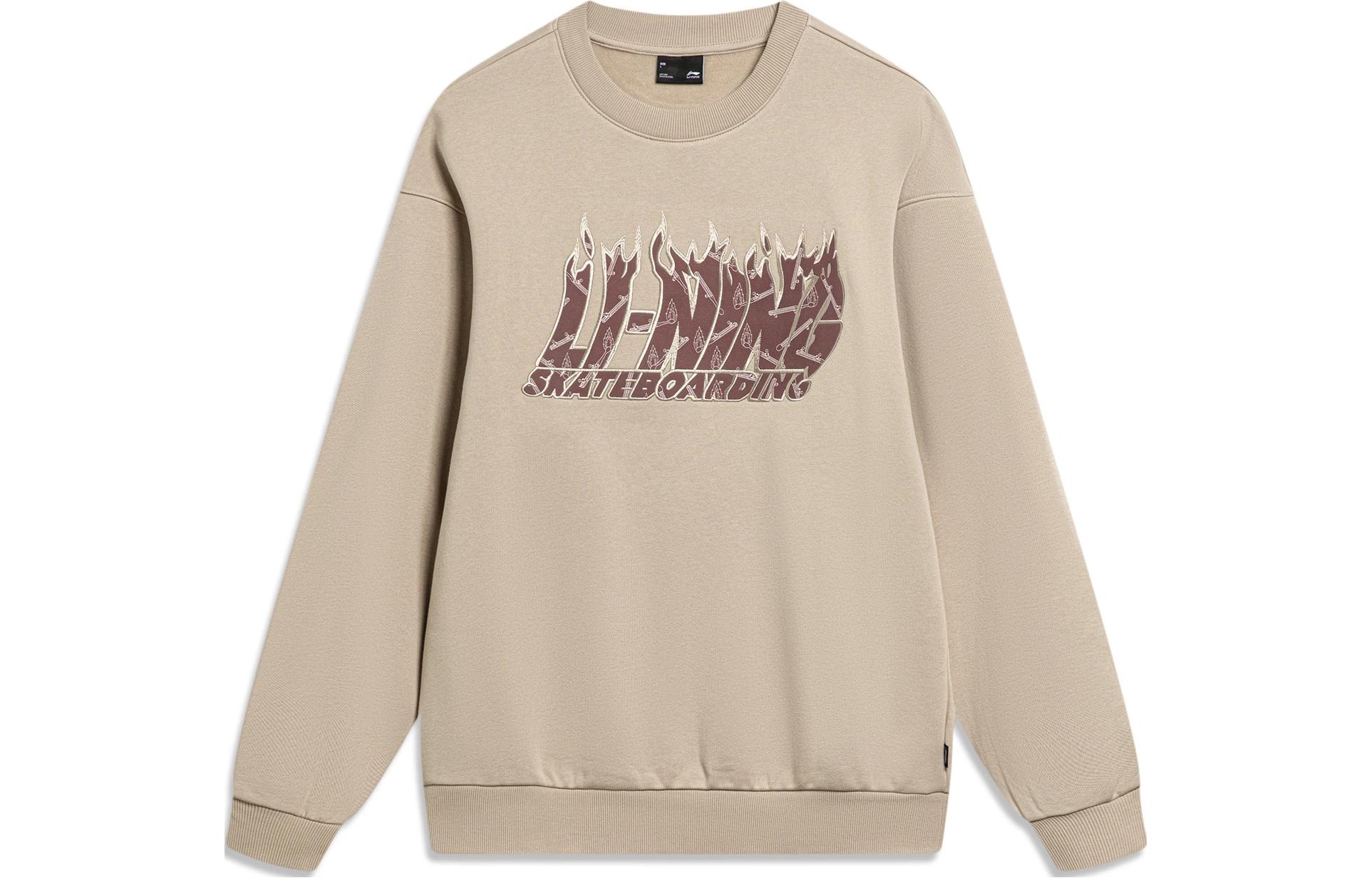 Li-Ning Phil Hackett Fleece Pullover Letter Print Sweatshirt Light Glaze Brown Unisex AWDT949-4