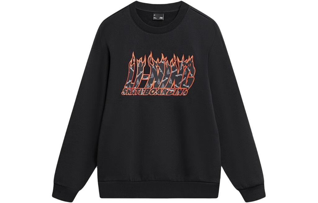 Li-Ning x Phil Hackett Graphic Printed Fleece Crewneck Sweatshirt Black Men AWDT949-1