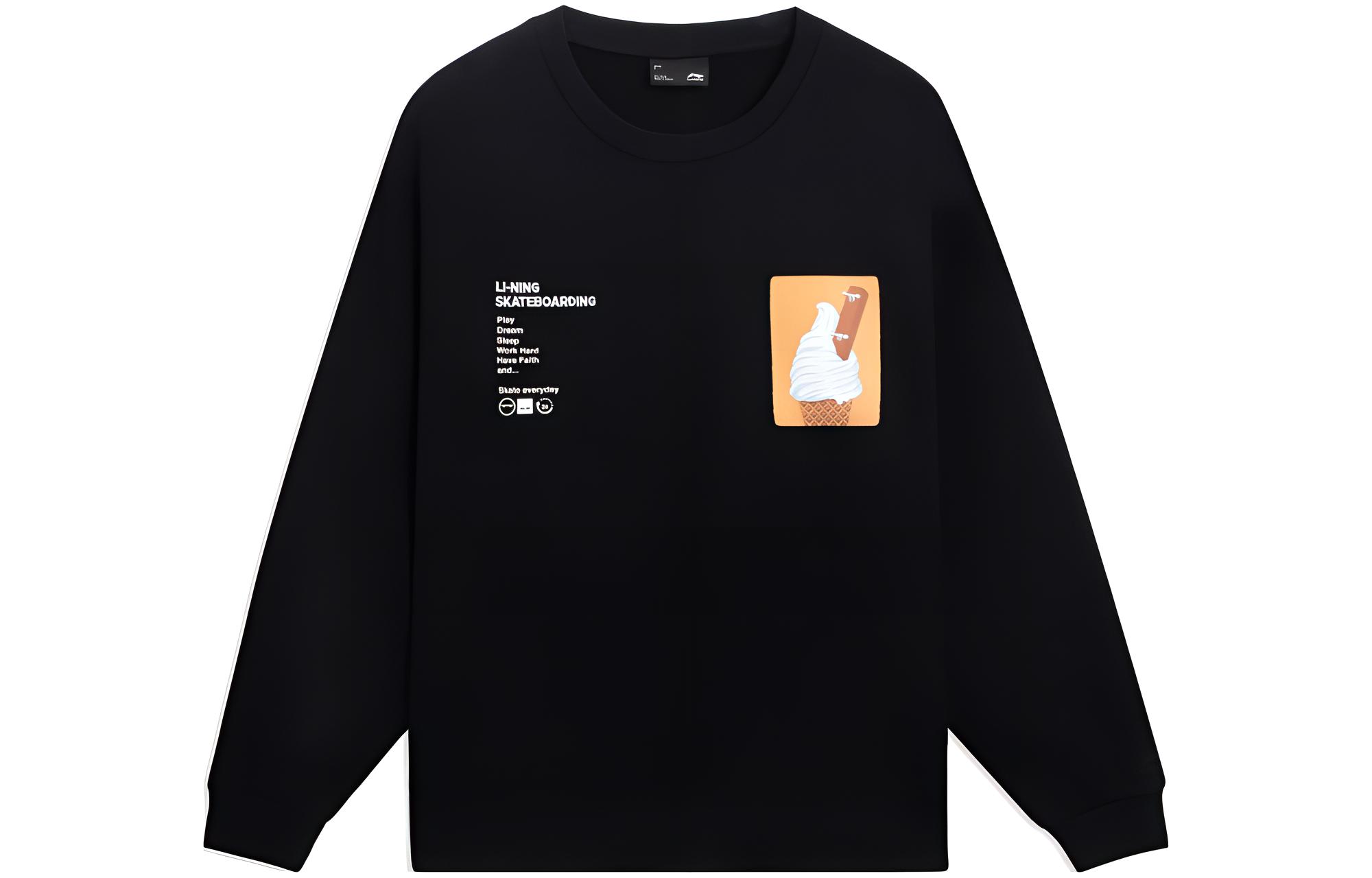 Li-Ning Phil Hackett SS23 Logo Print Pullover Sweatshirt Black Unisex AWDS911-4