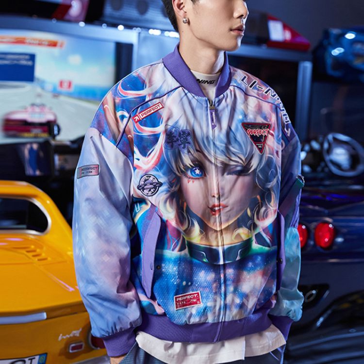 Shop Li-Ning x QQ Dance Jaket Fleece Longgar Motif Digital Pria AJDQ473-2