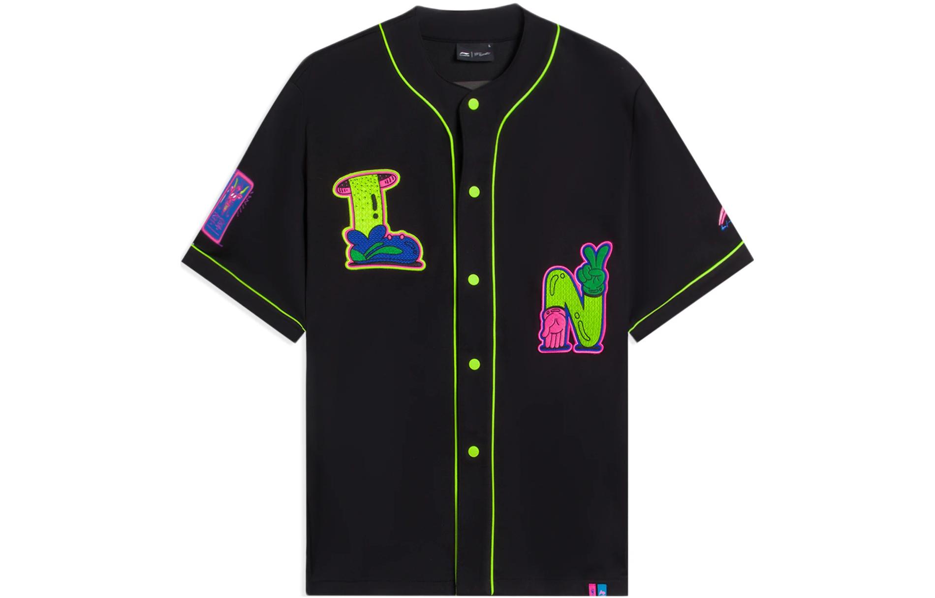 Li-Ning x Steven Harrington Black Cartoon Embroidered Short-Sleeve Jacket AFDSC23-1