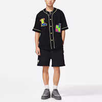 Shop Li-Ning x Steven Harrington Black Cartoon Embroidered Short-Sleeve Jacket AFDSC23-1