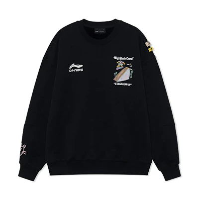 Li-Ning Steven Harrington Cartoon Print Fleece Pullover Sweatshirt Black Unisex AWDRF81-3