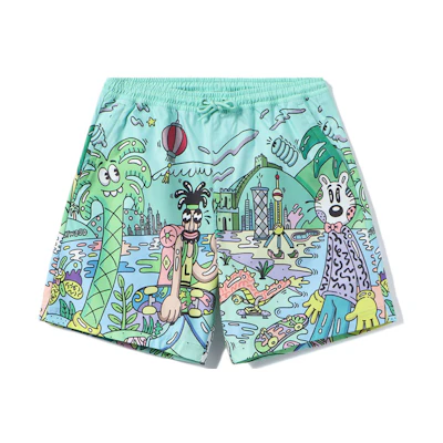 Li-Ning Steven Harrington Skate Shorts Green Cartoon Print Casual Shorts. AKSR735-1