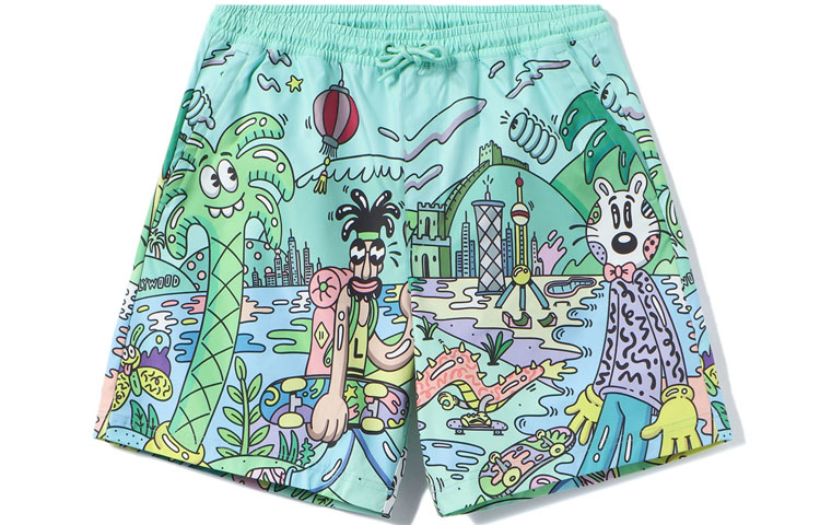 Order Li-Ning x Steven Harrington Seluar Pendek Kartun Hijau Skate Gaya Kasual. AKSR735-1