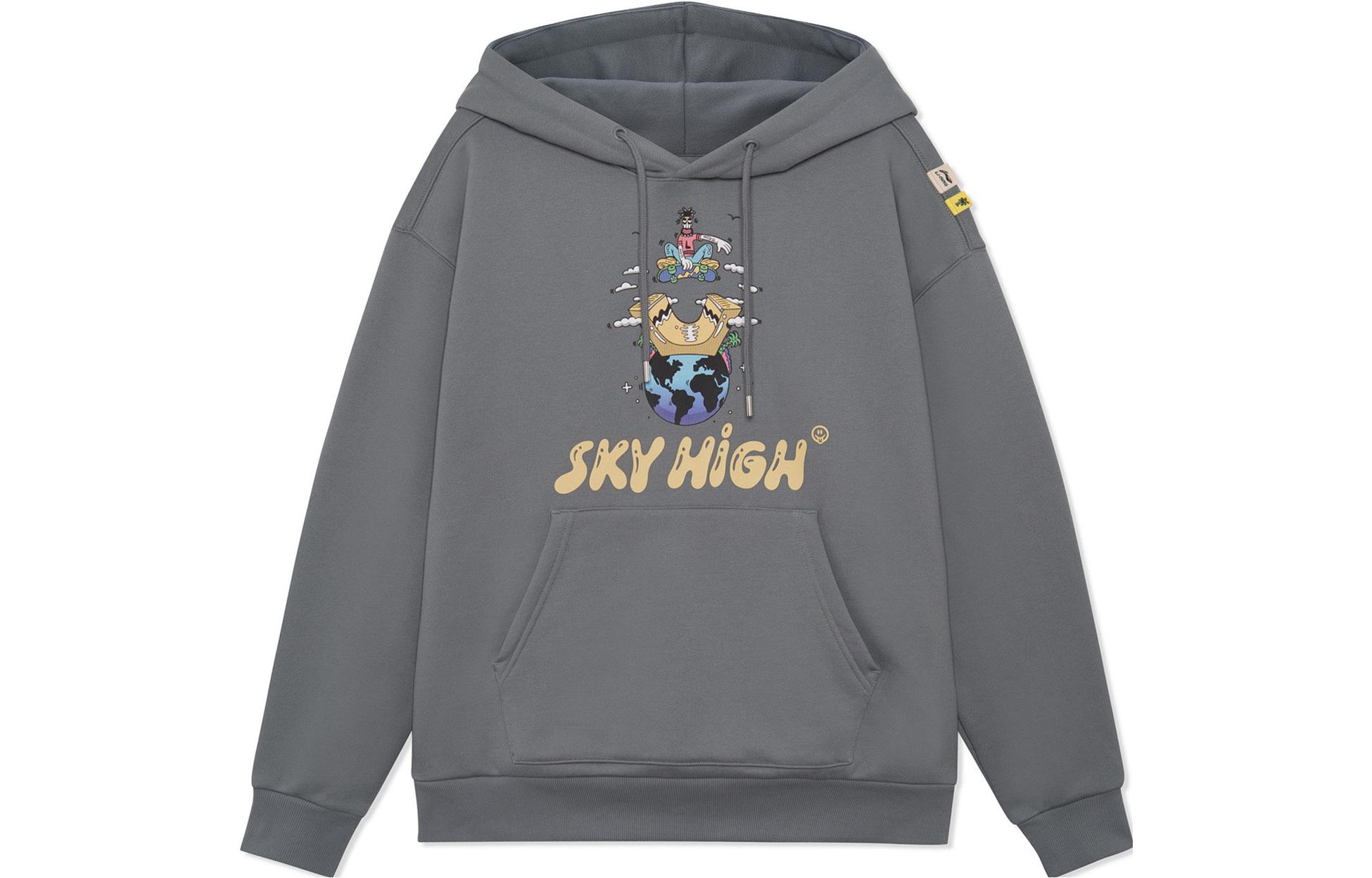 Li-Ning Steven Harrington Skateboarding Cartoon Print Fleece Pullover Grey Unisex AWDRF77-2