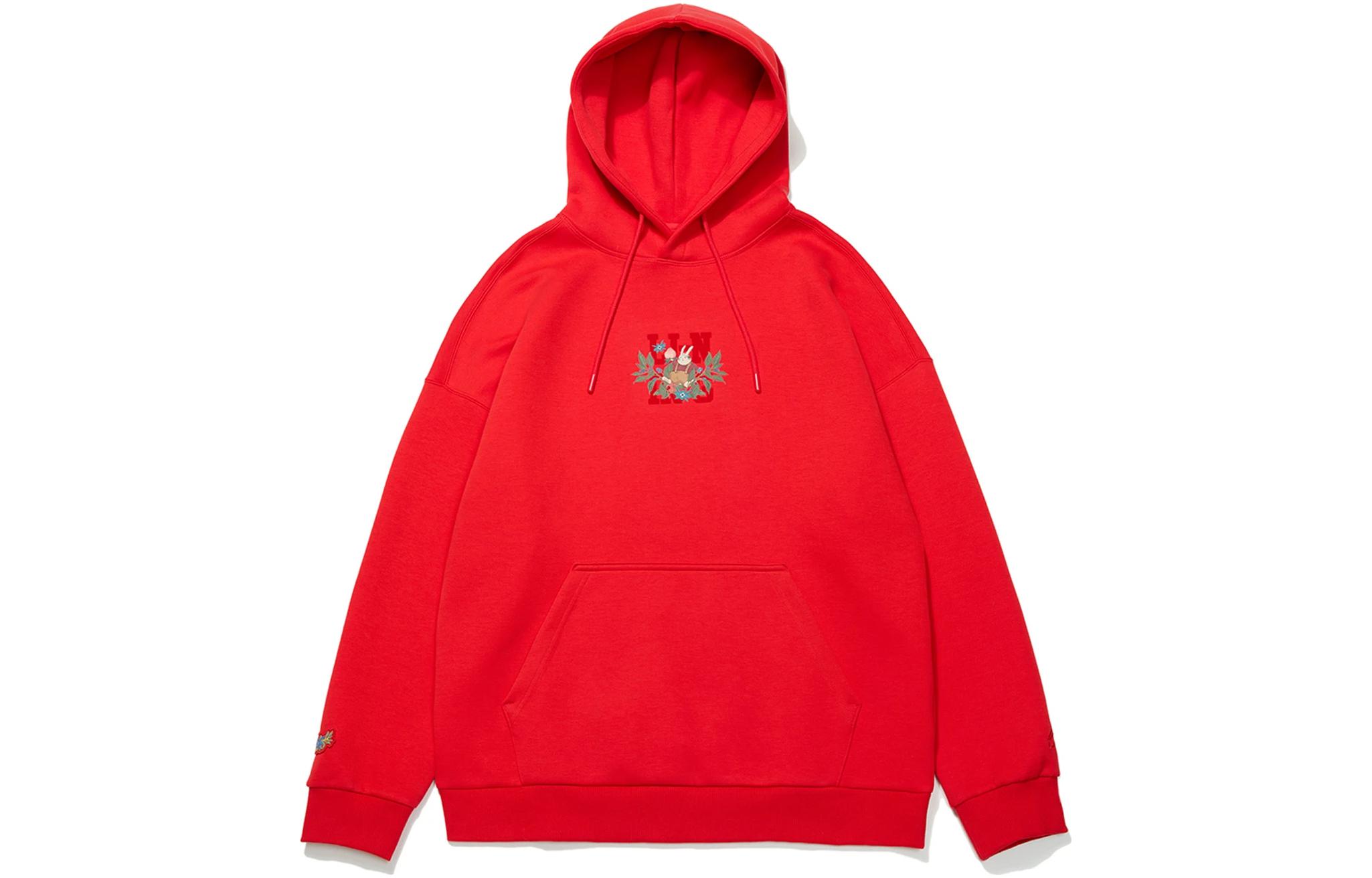 Li-Ning Year of the Rabbit Red Hoodie Unisex - Cartoon Print Sportswear Series AWDT013-2