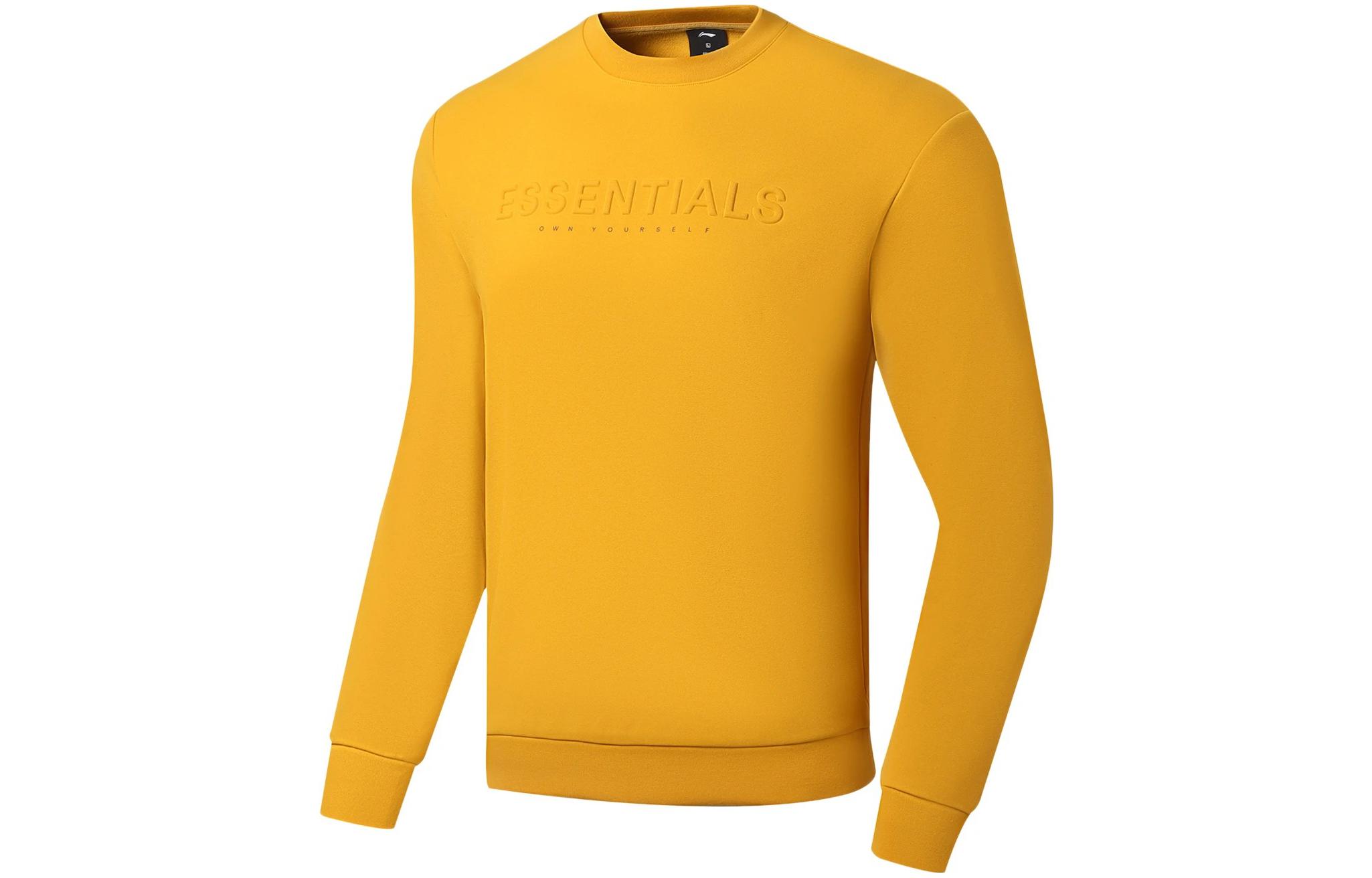 Li-Ning Yellow Pullover Sweatshirt - Solid Color with Letter Print Fitness AWDSA49-4