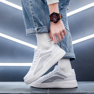 李寧 潮流休閒 防滑耐磨 低幫 板鞋 白灰 Cheap 李寧 潮流休閒 防滑耐磨 低幫 板鞋 白灰