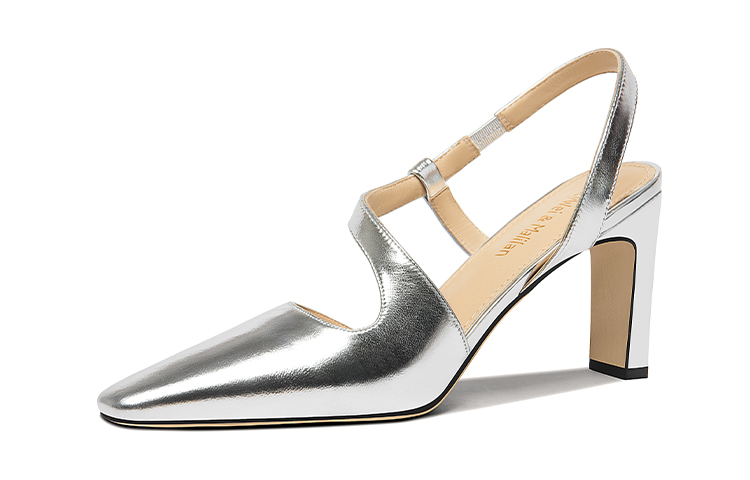 Lily Wei Leather Square-Toe Elastic Band Chunky High Heels '7.5cm Women's' L-048