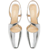 Lookbook Zapatos de Tacón Alto Grueso Cuadrados de Cuero con Banda Elástica para Mujer 7.5cm L-048
