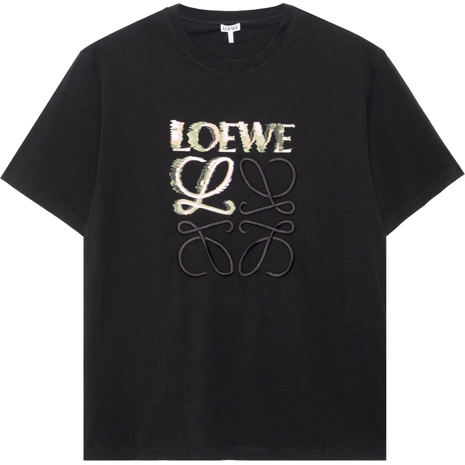 LOEWE  Black Cotton Crewneck T-Shirt with Logo Print Design. H526Y22J61-1489