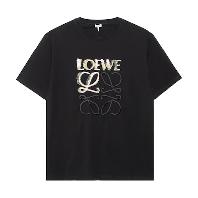 LOEWE Black Cotton Crewneck T-Shirt with Logo Print Design. H526Y22J61-1489