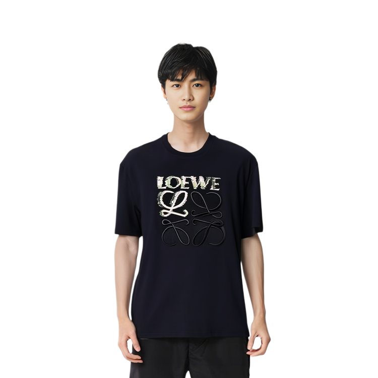 Shop LOEWE 黑色棉質圓領T恤 印花標誌設計 H526Y22J61-1489