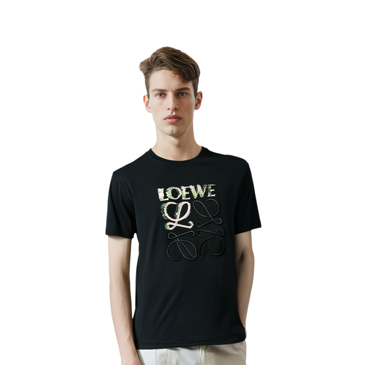 Purchase LOEWE 黑色棉質圓領T恤 印花標誌設計 H526Y22J61-1489