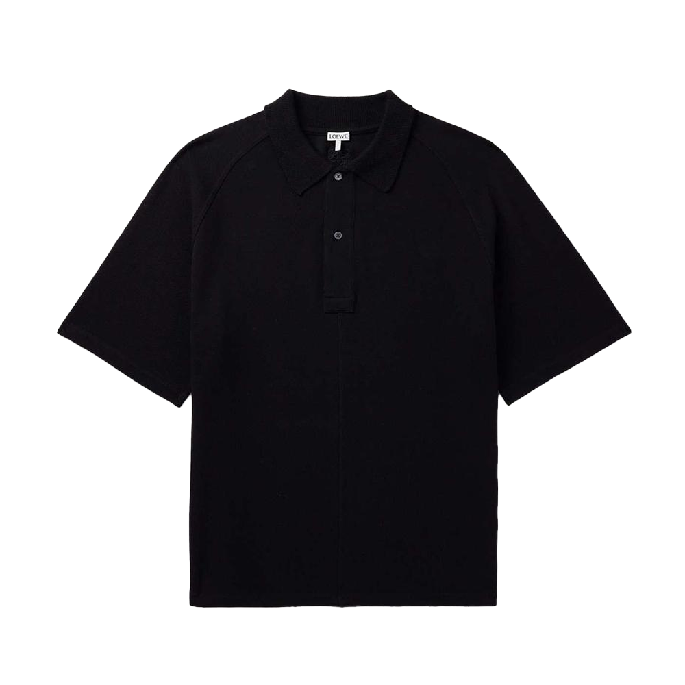 LOEWE  Black Solid Color Loose Fit Button Straight Short Sleeve Polo Shirt H526Y23X43-1100