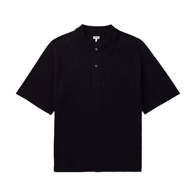 LOEWE Black Solid Color Loose Fit Button Straight Short Sleeve Polo Shirt H526Y23X43-1100