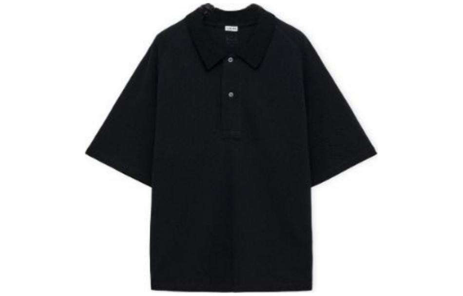 Order ロエベ ブラック 無地 ルーズフィット ボタン ストレート 半袖 ポロシャツ H526Y23X43-1100