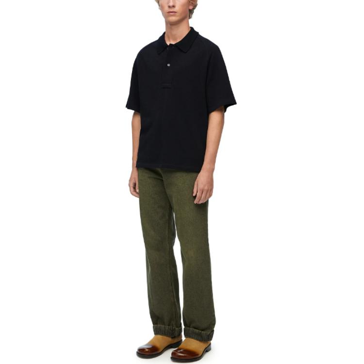 Lookbook ロエベ ブラック 無地 ルーズフィット ボタン ストレート 半袖 ポロシャツ H526Y23X43-1100